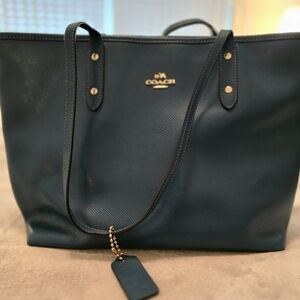 Coach Navy Blue Leather Tote Bag